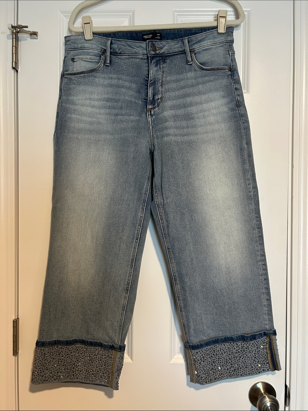 Simply Vera Light Blue Wide Leg Jeans w/ Embellished Cuffs Women's 12 Petite